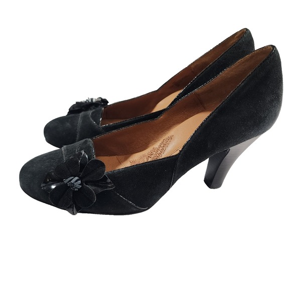 Sofft Black Leather Womens Heels 7.5 Comfort Pumps Flower - Picture 3 of 10